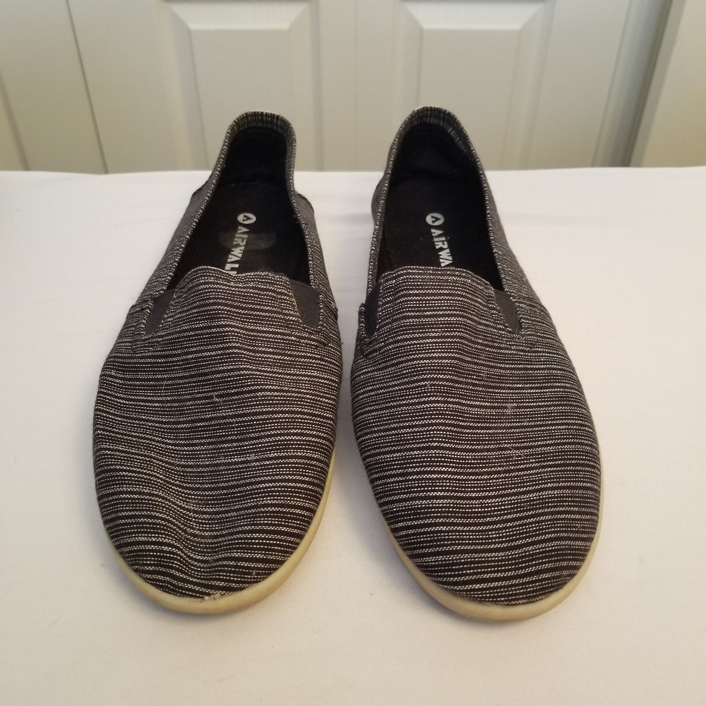 Airwalk Women Black White Striped Slip On Loafer Flat Shoes Casual Comfort Sz 10